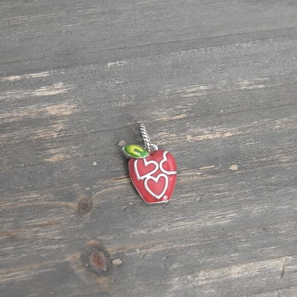 Brighton Red Apple Dangle Charm Enamel Finish Reversible Dangle Silver Plate - Picture 3 of 4